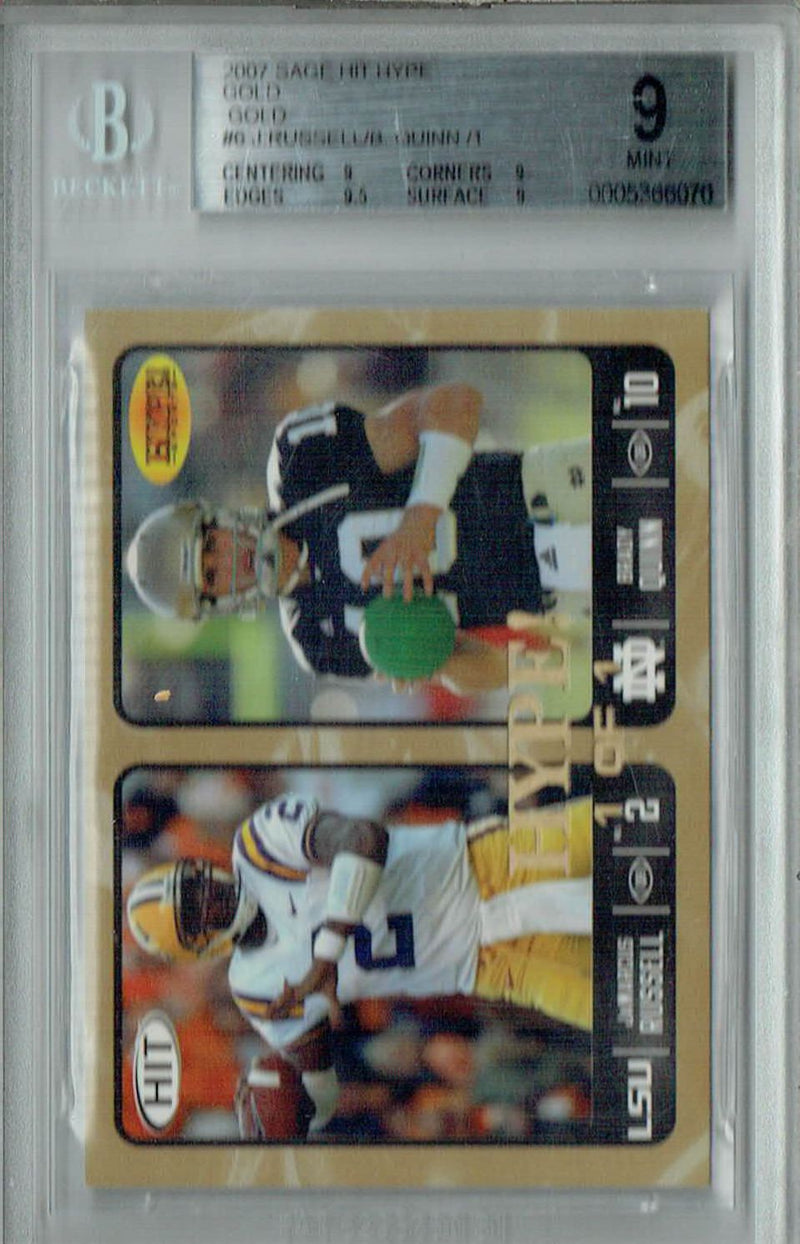 BGS 9 Jamarcus Russell/Brady Quinn 2007 Sage Hit Hype #6 Rookie Card Gold 1/1