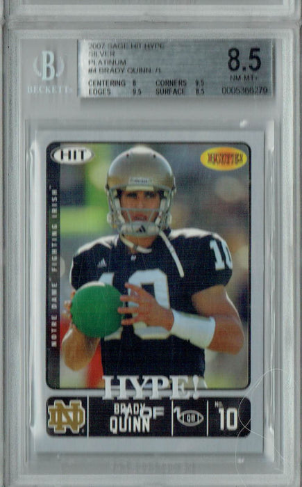 BGS 8.5 NM-MT+ Brady Quinn 2007 Sage Hit Hype #4 Rookie Card Silver Platinum 1/1