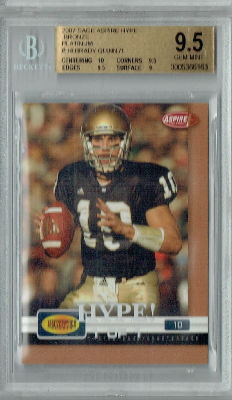 BGS 9.5 Brady Quinn 2007 Sage Aspire Hype #H4 Rookie Card Bronze Platinum 1/1