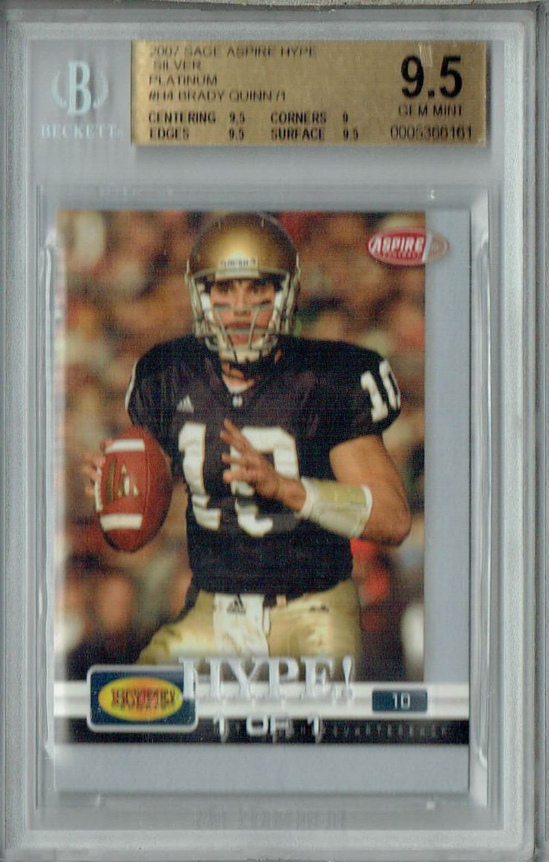 BGS 9.5 Brady Quinn 2007 Sage Aspire Hype #H4 Rookie Card Silver Platinum 1/1