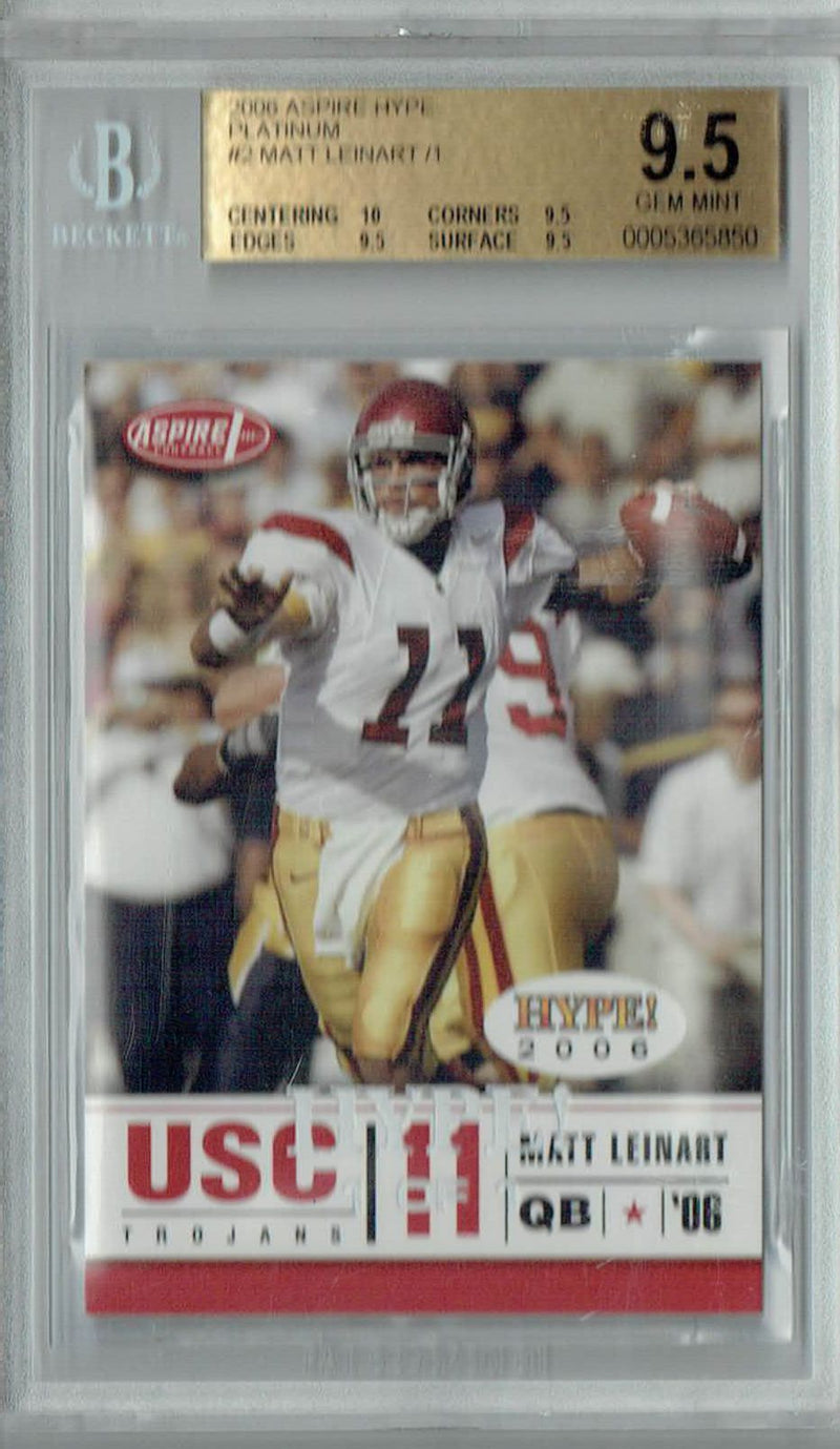 BGS 9.5 Gem Mint Matt Leinart 2006 Aspire Hype #2 Rookie Card Platinum 1/1