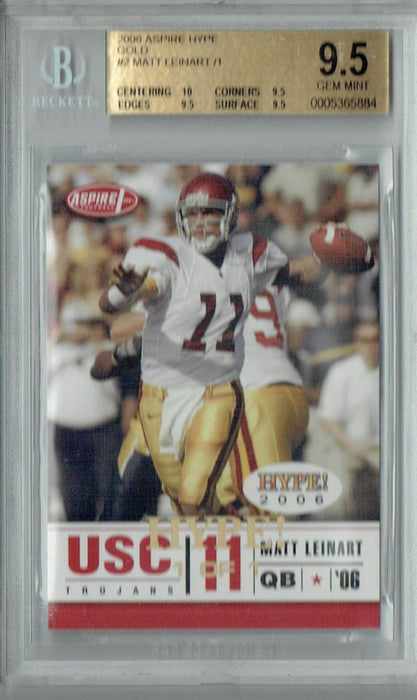BGS 9.5 Gem Mint Matt Leinart 2006 Aspire Hype #2 Rookie Card Gold 1/1
