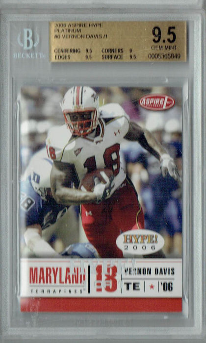 BGS 9.5 Gem Mint Vernon Davis 2006 Aspire Hype #6 Rookie Card Platinum 1/1