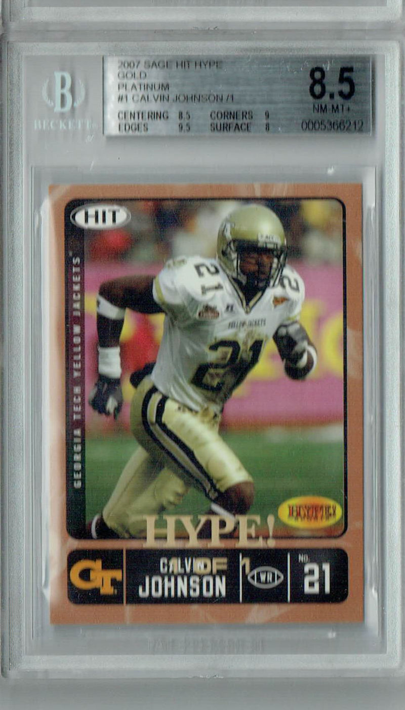 BGS 8.5 Calvin Johnson 2007 Sage Hit Hype #1 Rookie Card Gold Platinum 1/1
