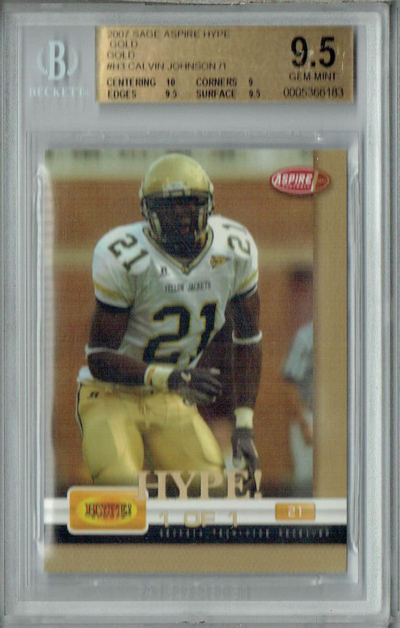 BGS 9.5 Gem Mint Calvin Johnson 2007 Sage Aspire Hype #H3 Rookie Card Gold 1/1