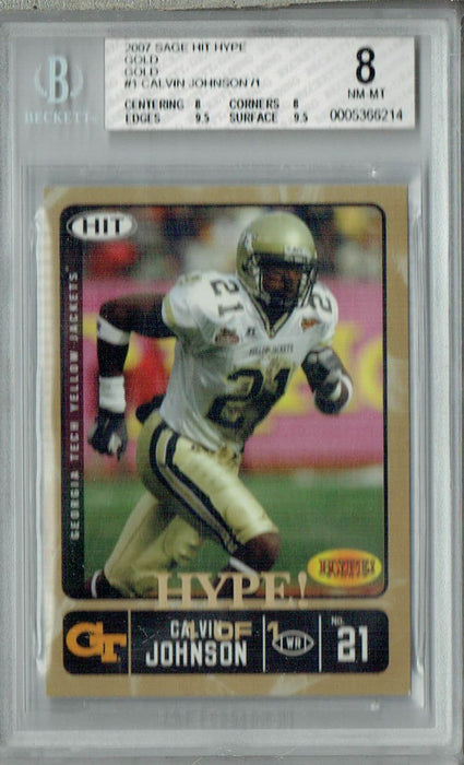 BGS 8 NM-MT Calvin Johnson 2007 Sage Hit Hype #1 Rookie Card Gold 1/1