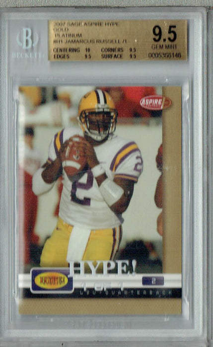 BGS 9.5 Gem Mint Jamarcus Russell 2007 Sage Aspire Hype #H1 Rookie Card Gold Platinum 1/1