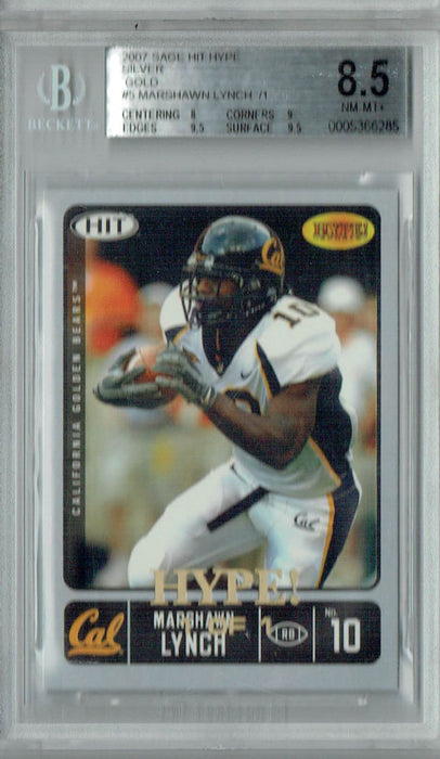 BGS 8 NM-MT Marshawn Lynch 2007 Sage Aspire Hype #5 Rookie Card Silver- Gold 1/1