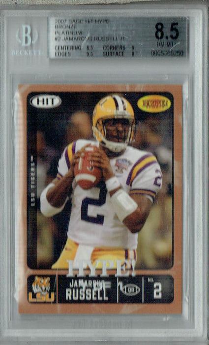 BGS 8.5 NM-MT+ Jamarcus Russell 2007 Sage Hit Hype #2 Rookie Card Bronze Platinum 1/1