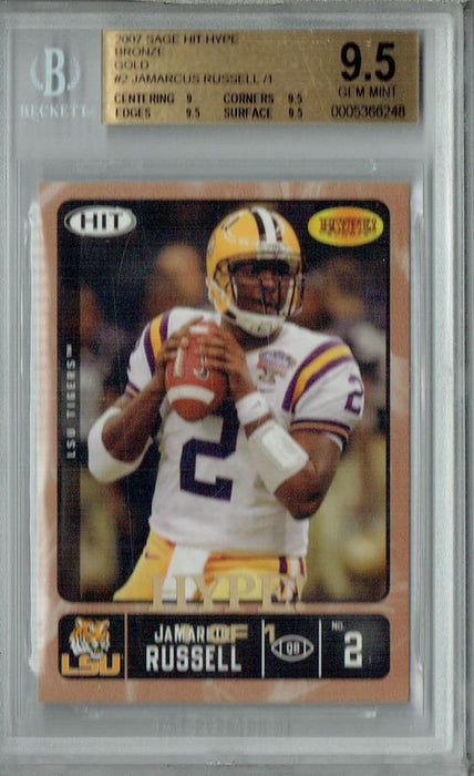 BGS 9.5 Gem Mint Jamarcus Russell 2007 Sage Hit Hype #2 Rookie Card Bronze Gold 1/1