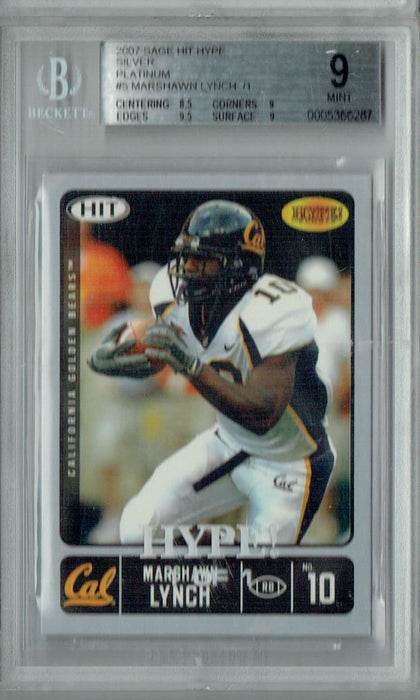 BGS 9 Mint Marshawn Lynch 2007 Sage Hit Hype #5 Rookie Card Silver Platinum 1/1