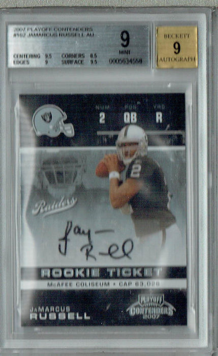 BGS 9 Mint JaMarcus Russell 2007 Playoff Contenders #162 Rookie Card Auto