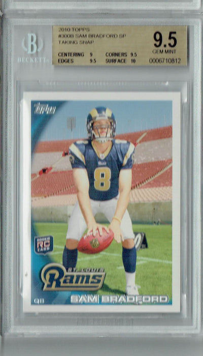 BGS 9.5 Gem Mint Sam Bradford 2010 Topps ##300B Rookie Card Taking Snap