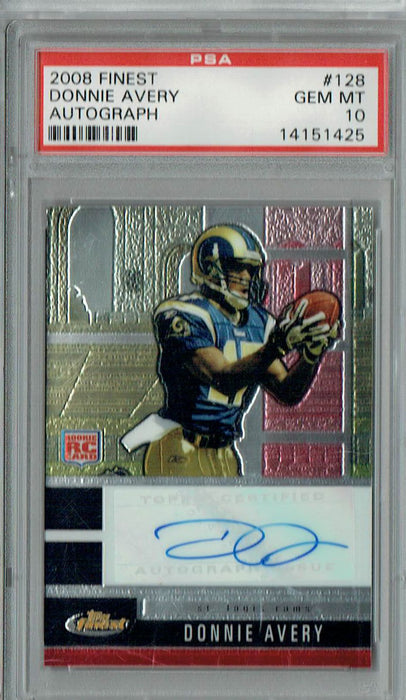 PSA 10 Donnie Avery 2008 Topps Finest #128 Rams Rookie Card Auto