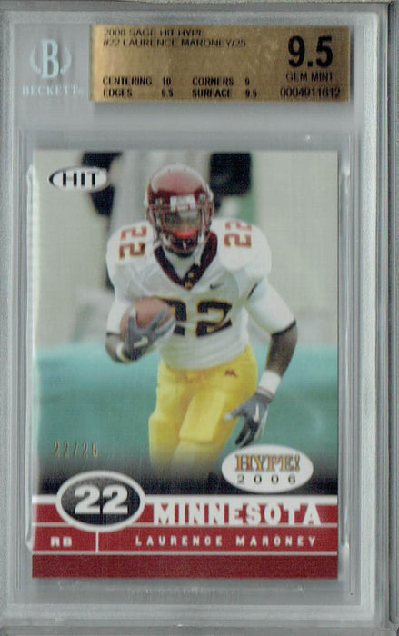 BGS 9.5 Gem Mint Laurence Maroney 2006 Sage Hit Hype #22 Rookie Card #22/25