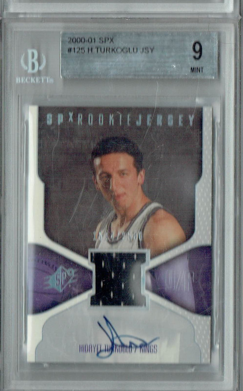 BGS 9 Mint Hidayet Turkoglu 2000 SPX #125 Rookie Card Jersey Patch #1514/2500