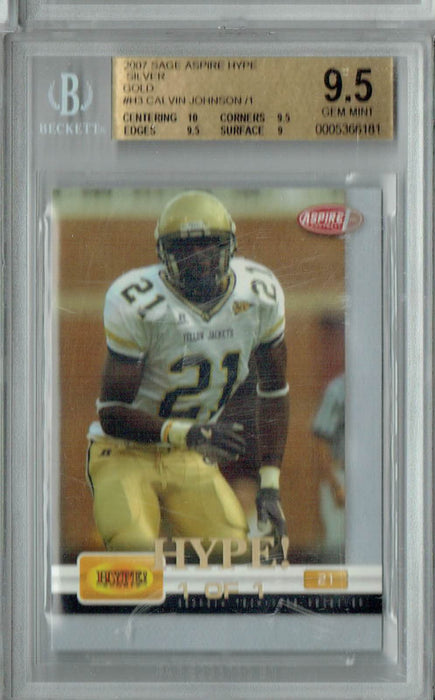 BGS 9.5 Gem Mint Calvin Johnson 2007 Sage Aspire Hype #H3 Rookie Card Silver-Gold 1/1
