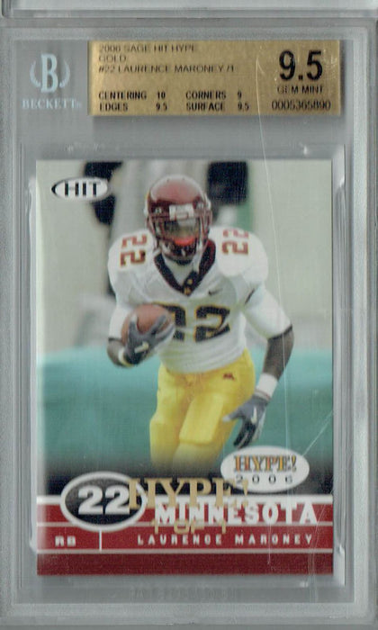 BGS 9.5 Gem Mint Laurence Maroney 2006 Sage Hit Hype #22 Rookie Card Gold 1/1