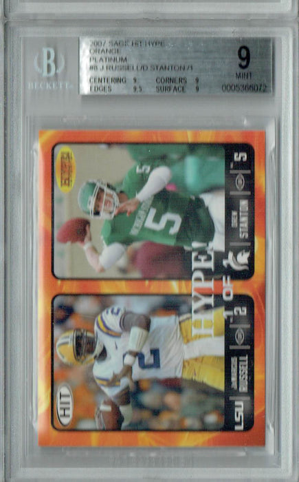 BGS 9 Mint Jamarcus Russell Drew Stanton 2007 Sage Hit Hype #8 Rookie Card Orange Gold 1/1