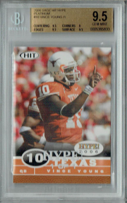 BGS 9.5 Gem Mint Vince Young 2006 Sage Hit Hype #10 Rookie Card Platinum 1/1