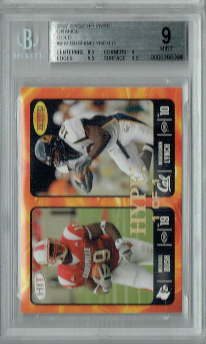 BGS 9 Mint Michael Bush/Marshawn Lynch 2007 Sage Hit Hype #9 Rookie Card Orange Gold 1/1