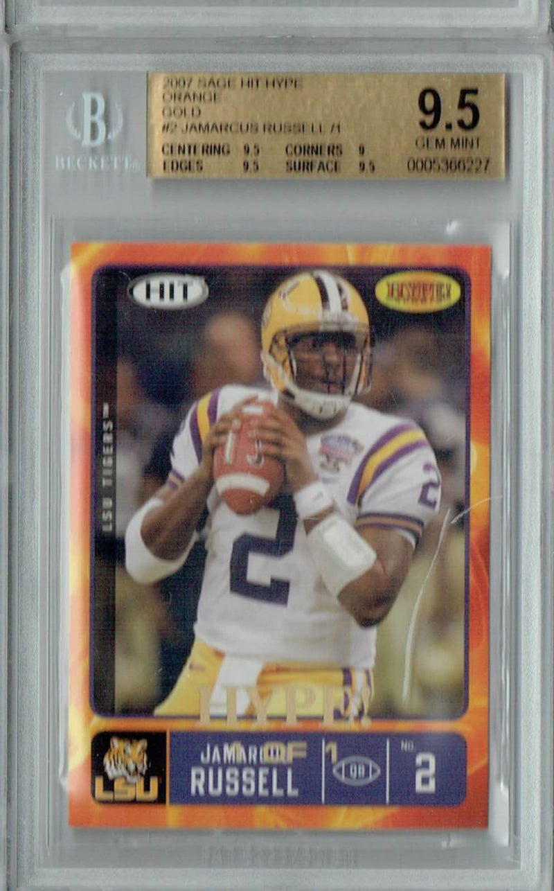 BGS 9.5 Jamarcus Russell 2007 Sage Hit Hype #2 Rookie Card Orange Gold 1/1