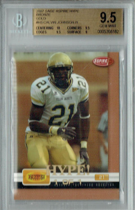 BGS 9.5 Gem Mint Calvin Johnson 2007 Sage Aspire Hype #H-3 Rookie Card Bronze Gold 1/1