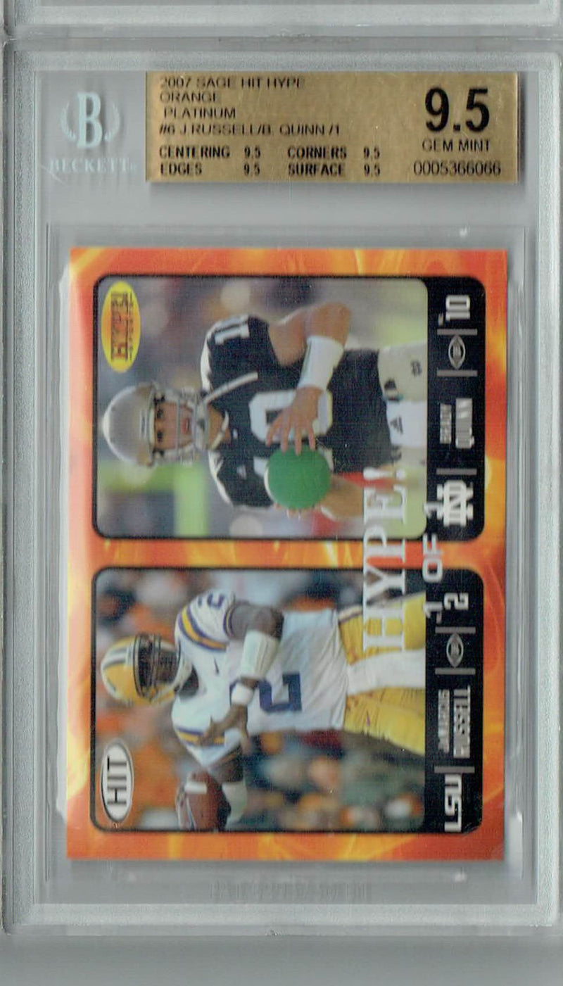 BGS 9.5 Jamarcus Russell/Brady Quinn Sage Hype #6 Rookie Card Fire Platinum 1/1