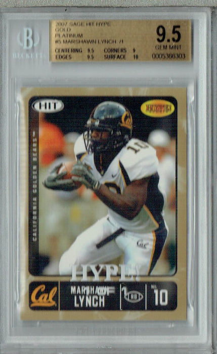 BGS 9.5 Gem Mint Marshawn Lynch 2007 Sage Hit Hype #5 Rookie Card Gold Platinum 1/1