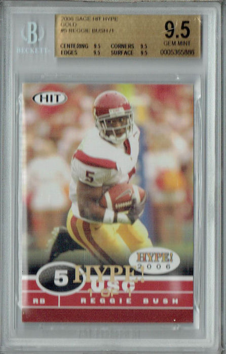 BGS 9.5 Gem Mint Reggie Bush 2006 Sage Hit Hype #5 Rookie Card Gold 1/1