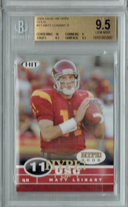 BGS 9.5 Gem Mint Matt Leinart 2006 Sage Hit Hype #11 Rookie Card Gold 1/1