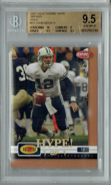 BGS 9.5 Gem Mint John Beck 2007 Sage Aspire Hype #H7 Rookie Card Bronze Gold 1/1
