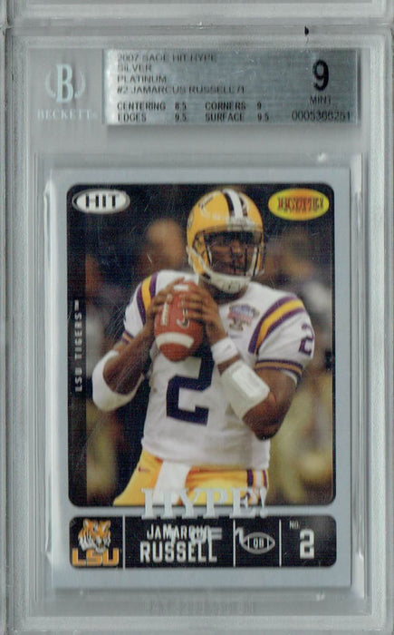BGS 9 Mint Jamarcus Russell 2007 Sage Hit Hype #2 Rookie Card Silver Platinum 1/1
