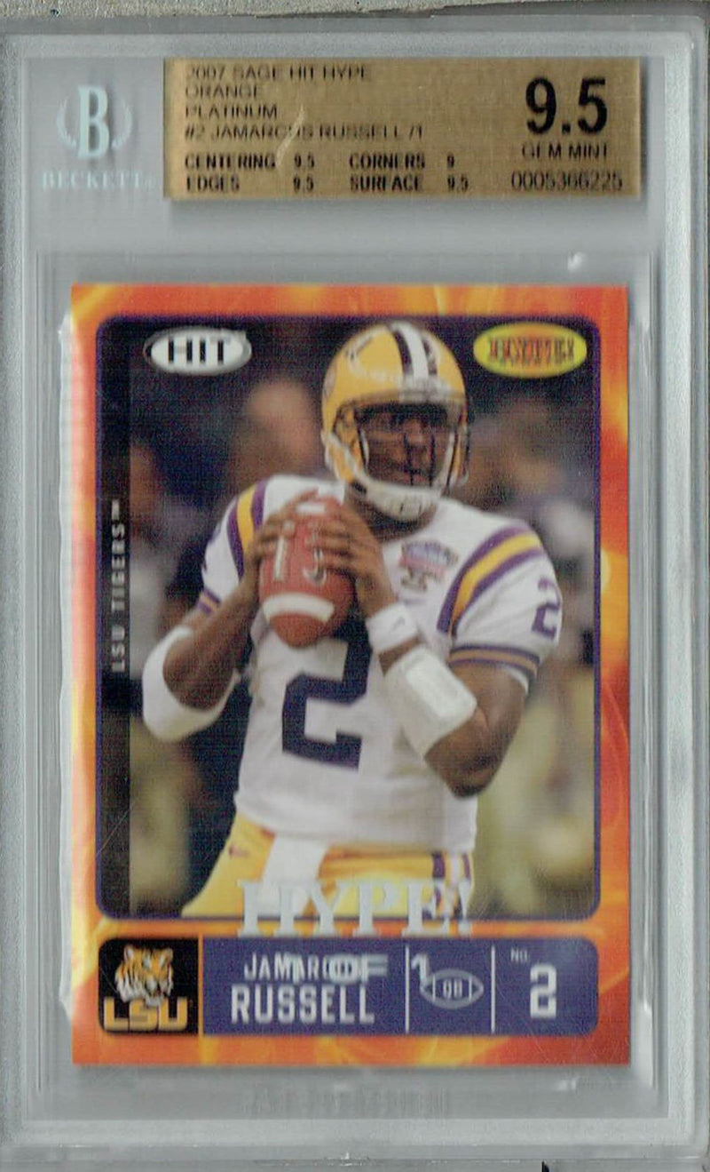 BGS 9.5 Gem Mint Jamarcus Russell Sage Hit Hype #2 Rookie Card Fire Platinm 1/1