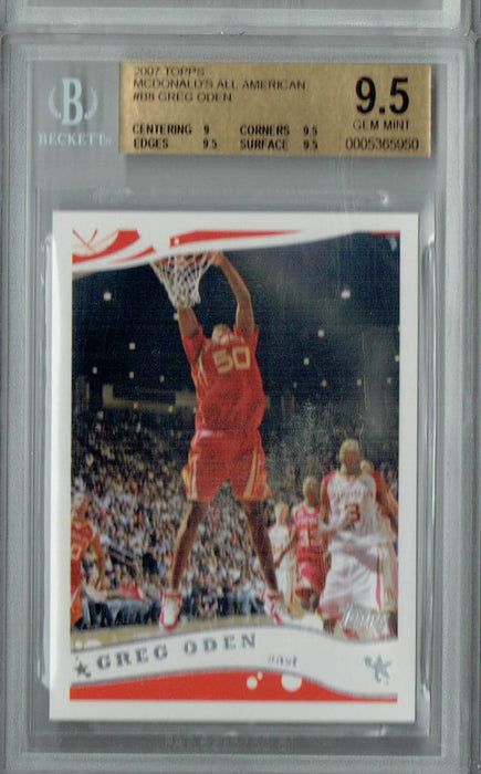 BGS 9.5 Gem Mint Greg Oden 2007 Topps #88 Rookie Card McDonald's All American