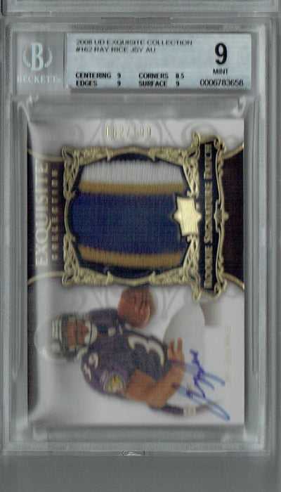 BGS 9 Mint Ray Rice 2008 Exquisite Collection #162 Rookie Card Jersey Auto