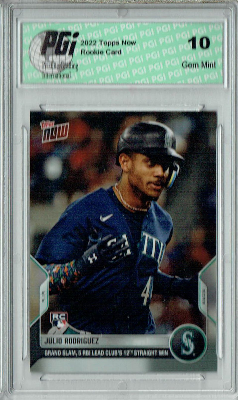 Julio Rodriguez 2022 Topps Now #535 Grand Slam, 5 RBI Night Rookie Card PGI 10