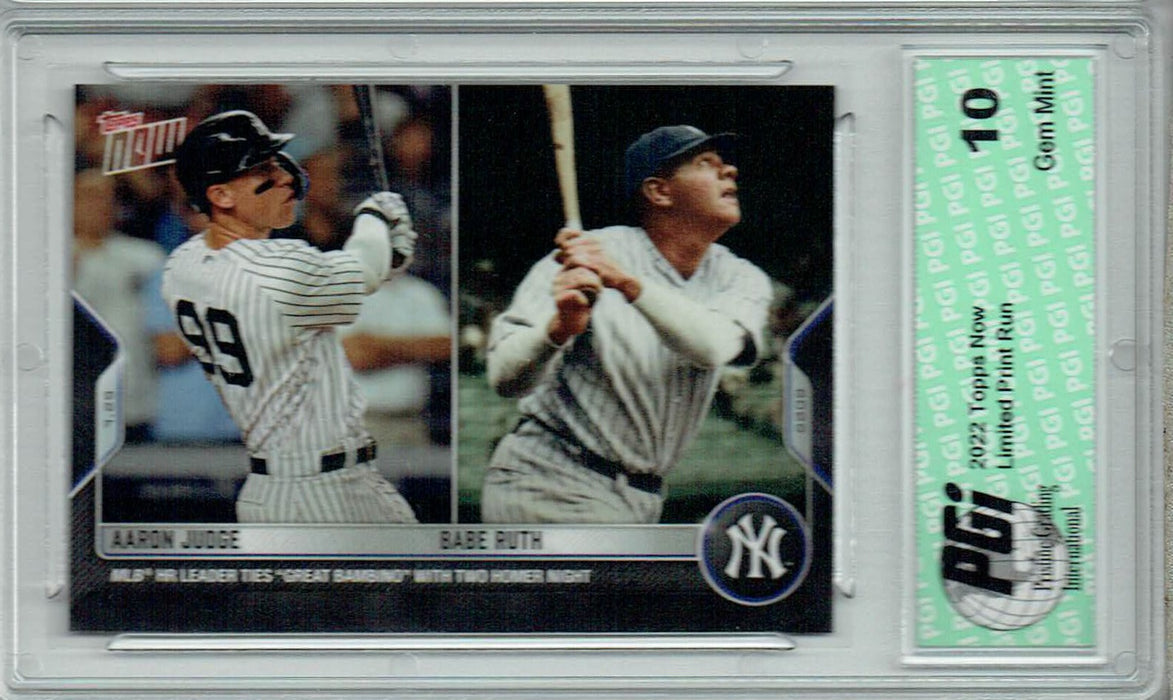 Aaron Judge & Babe Ruth 2022 Topps Now #613 Yankees Legends Card PGI 10