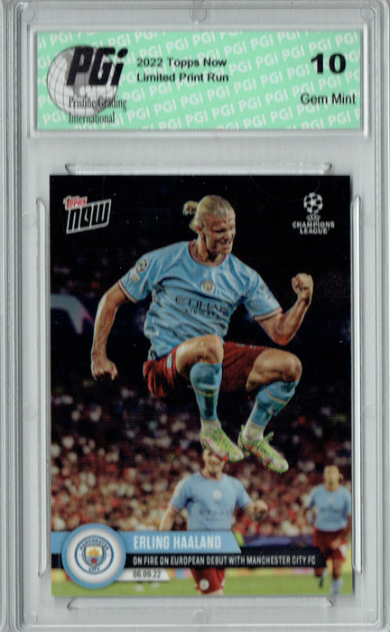 Erling Haaland 2022 Topps Now #6 On Fire in Man City Debut Trading Card PGI 10
