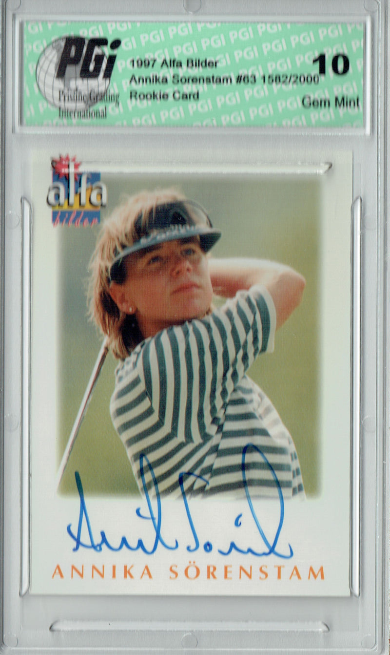 Annika Sorenstam 1997 Alfacard #63 Alfa Sweden Auto 1582/2000 Rookie Card PGI 10