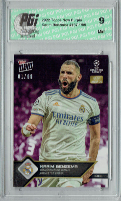 PGI 9 Karim Benzema 2022 Topps Now #167 Purple SP The #1 of 99 Trading Card
