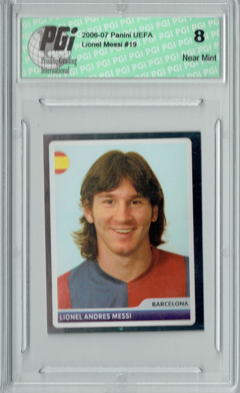 Messi Rookie Panini Sticker PGI 8 Lionel Messi 2006-07 Panini UEFA Barcelona Stickers #19 Rare Tra ...
