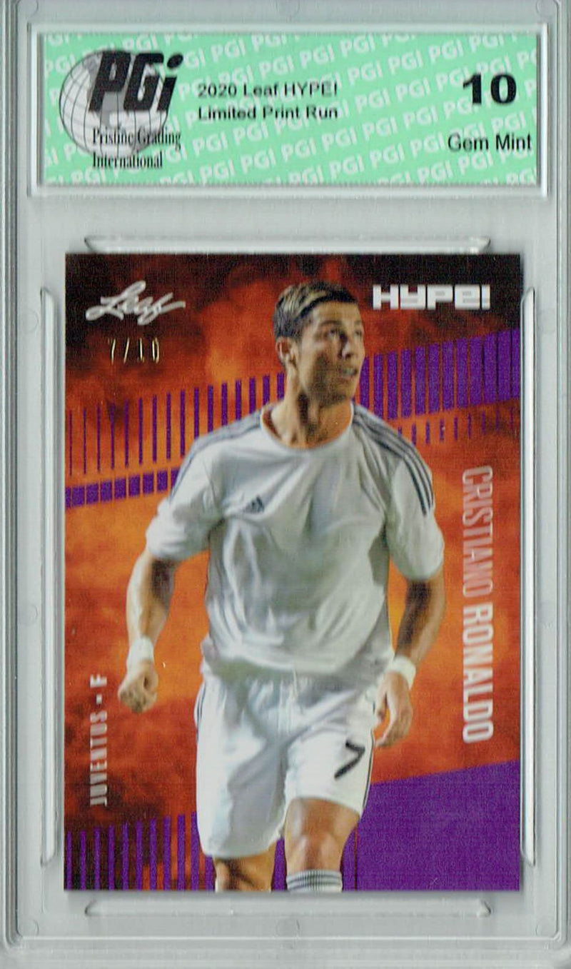 Cristiano Ronaldo 2020 Leaf HYPE! #47 Purple, Jersey #7 of 10 Rare Card PGI 10