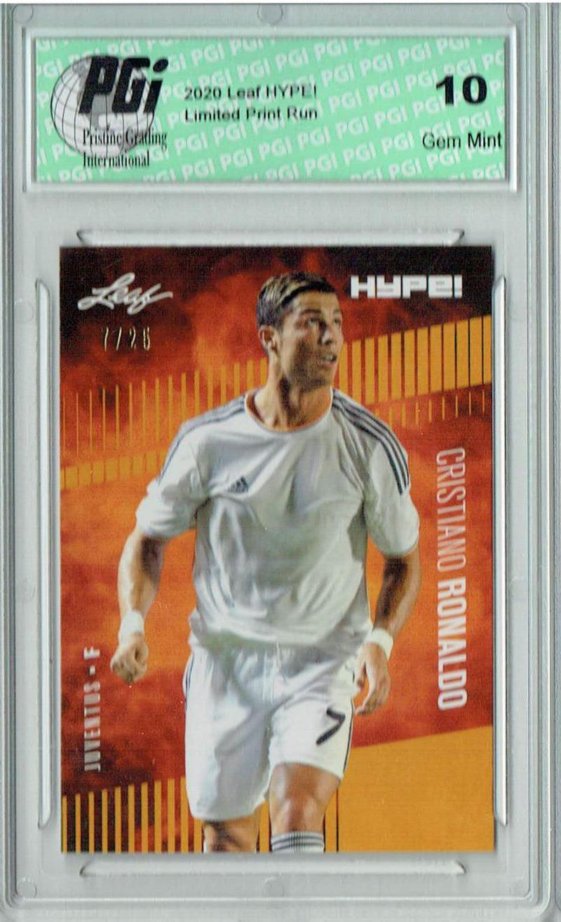 Cristiano Ronaldo 2020 Leaf HYPE! #47 Gold, Jersey #7 of 25 Rare Card PGI 10