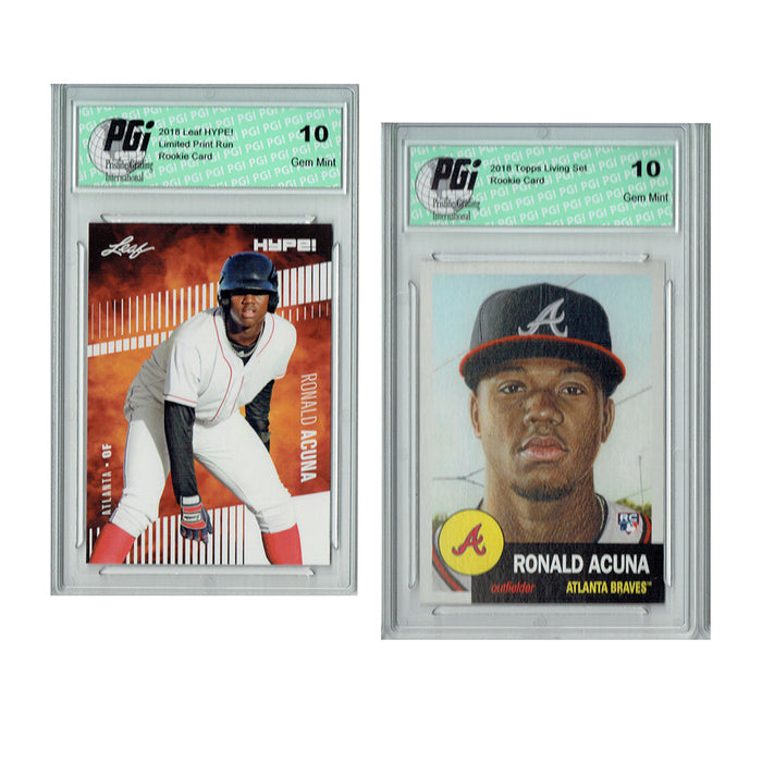Ronald Acuna 2018 Rookie Cards 2-Pack Leaf HYPE! #1 / Topps Living PGI 10