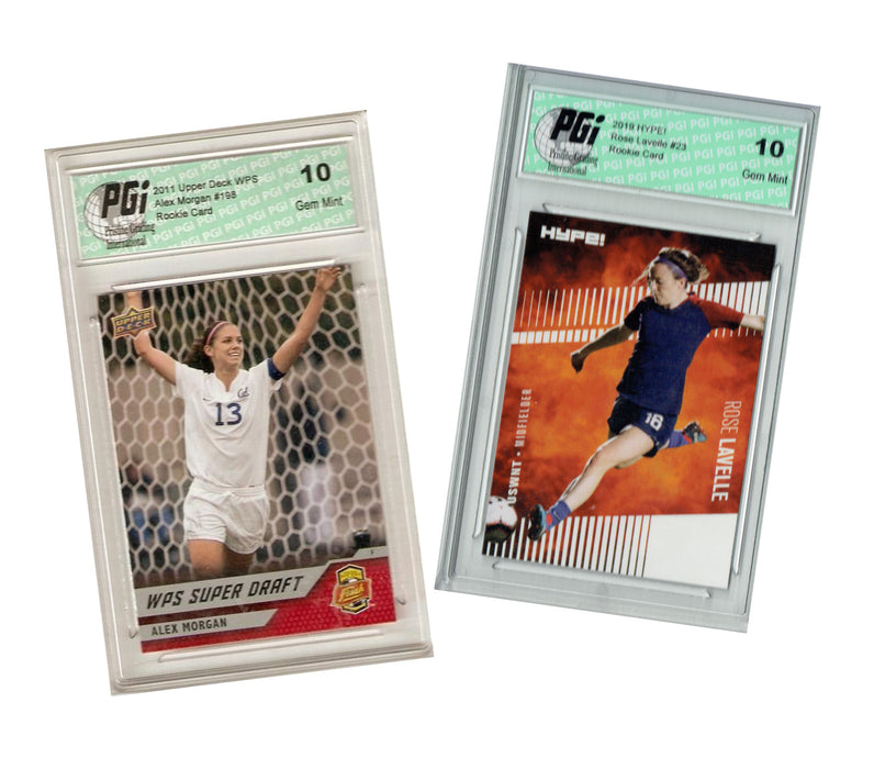 Alex Morgan Rose Lavelle 2011 Upper Deck, 2019 Leaf HYPE! Rookie Card Lot PGI 10