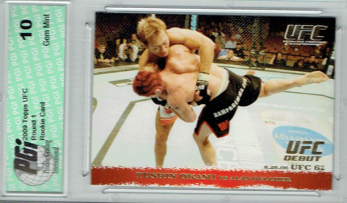 Yushin Okami Alan Belcher 2009 Topps UFC #50 Gold 432 Made Rookie Card PGI 10