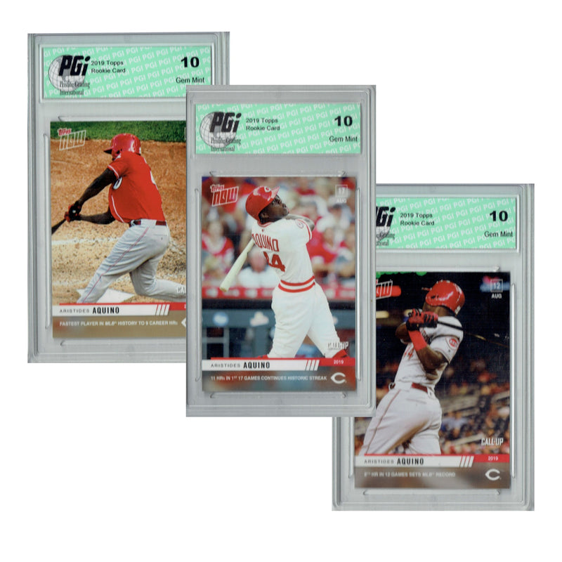 Aristides Aquino 2019 Topps Now 3-Pack Rookie Cards #675 #699 #681 PGI 10