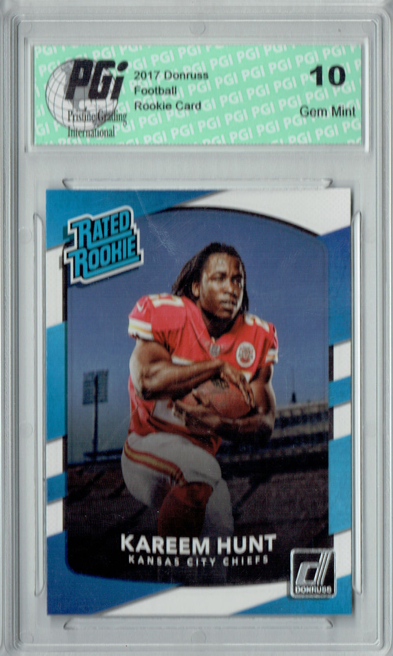 Kareem Hunt Rookie Card Kansas City PGI 10 Gem Mint Football Trading Card 2017 Leaf Draft / Donruss #46 / #332