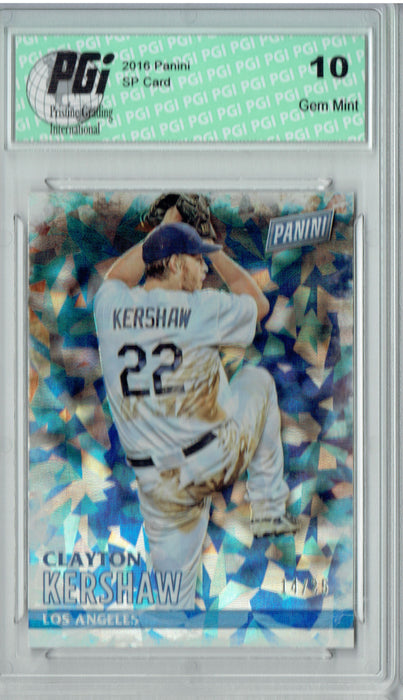 Clayton Kershaw 2016 Panini #15 Cracked Ice SP, Only 25 Made Card PGI 10